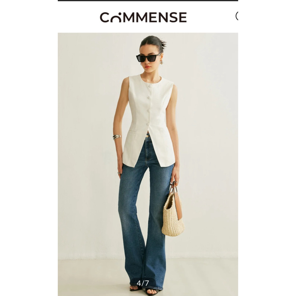 NWT COMMENSE White Button Detail Sleeveless Vest L - Picture 2 of 5